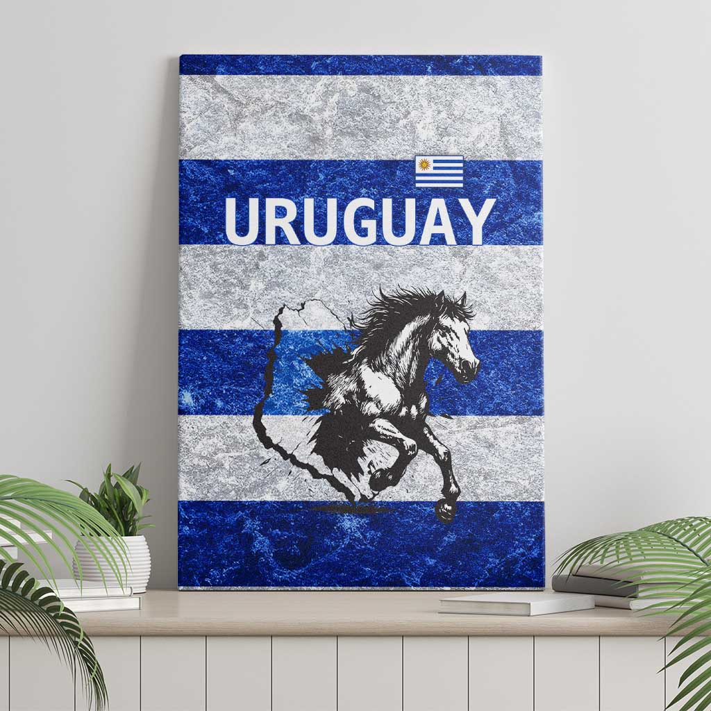 Uruguay Canvas Wall Art with Wild Horse Illustration Blue Gray Striped - Wonder Print Shop