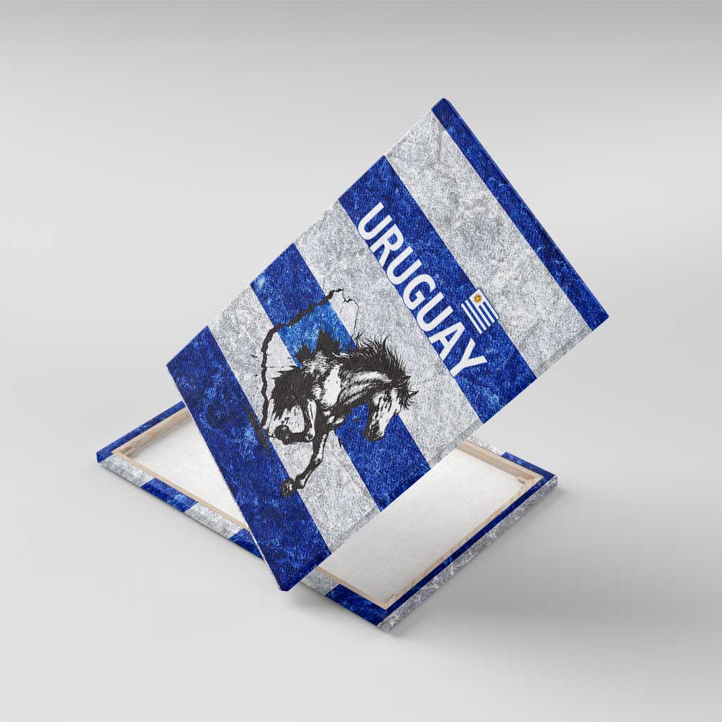 Uruguay Canvas Wall Art with Wild Horse Illustration Blue Gray Striped - Wonder Print Shop