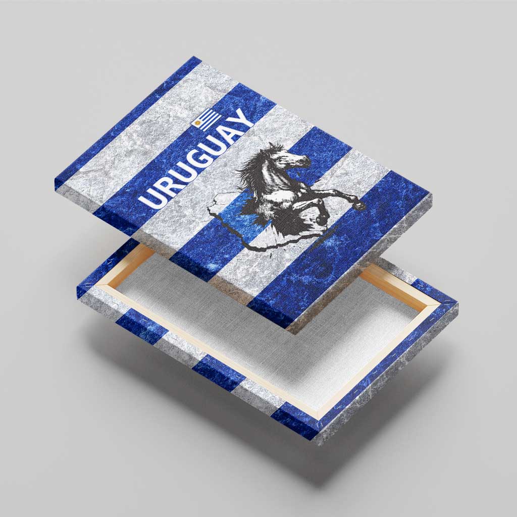 Uruguay Canvas Wall Art with Wild Horse Illustration Blue Gray Striped - Wonder Print Shop