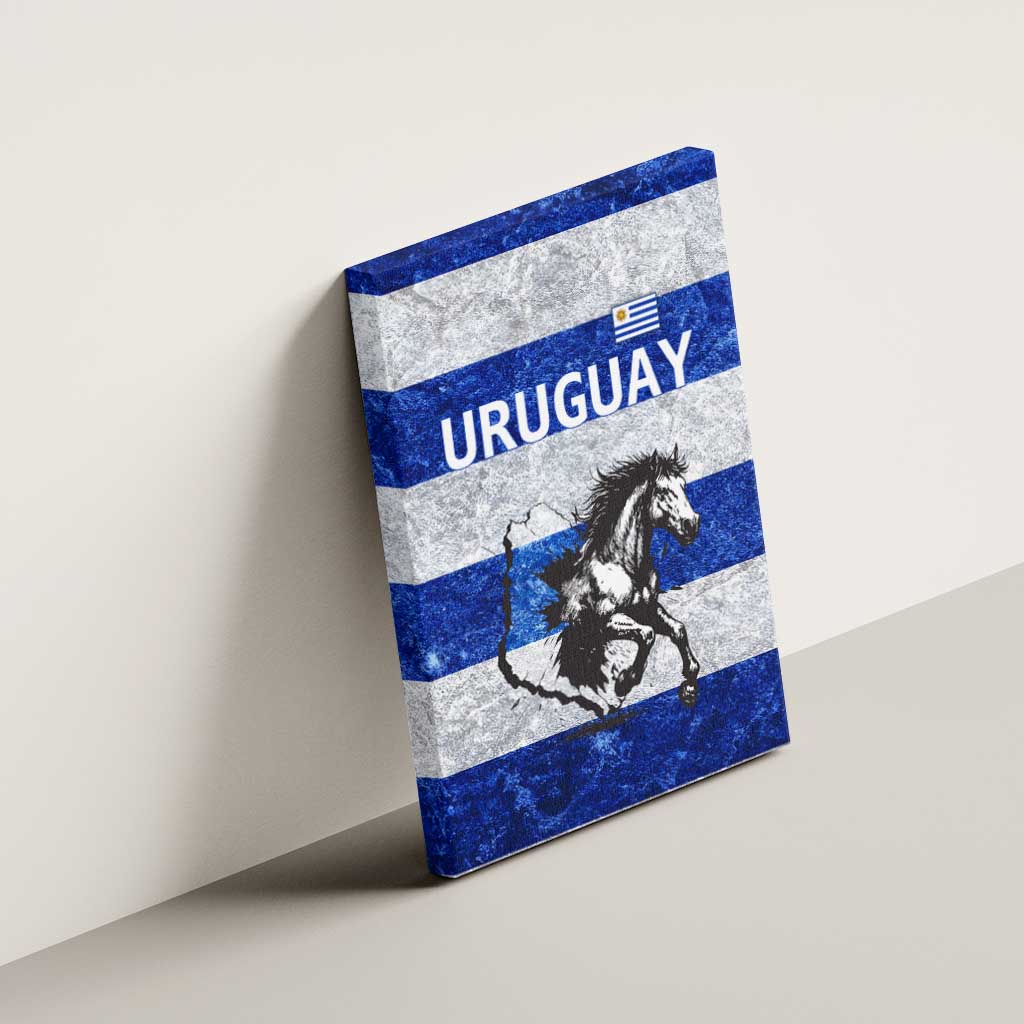 Uruguay Canvas Wall Art with Wild Horse Illustration Blue Gray Striped - Wonder Print Shop
