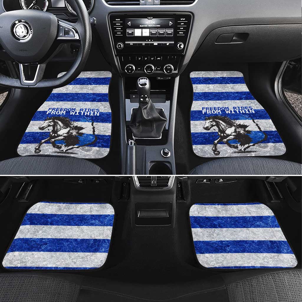Uruguay Car Mats with Wild Horse Illustration Blue Gray Striped - Wonder Print Shop