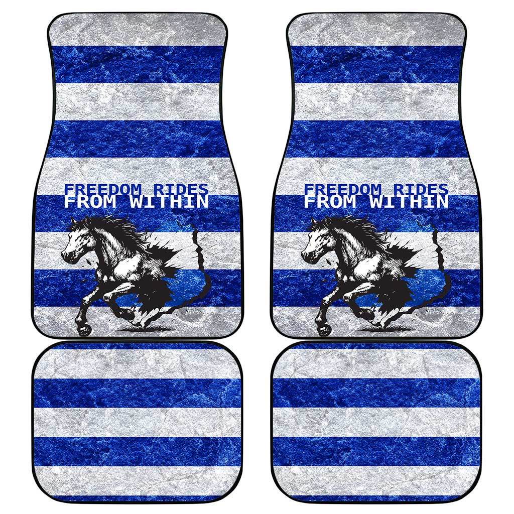 Uruguay Car Mats with Wild Horse Illustration Blue Gray Striped - Wonder Print Shop