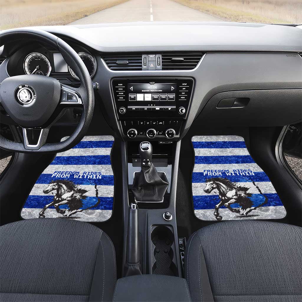 Uruguay Car Mats with Wild Horse Illustration Blue Gray Striped - Wonder Print Shop