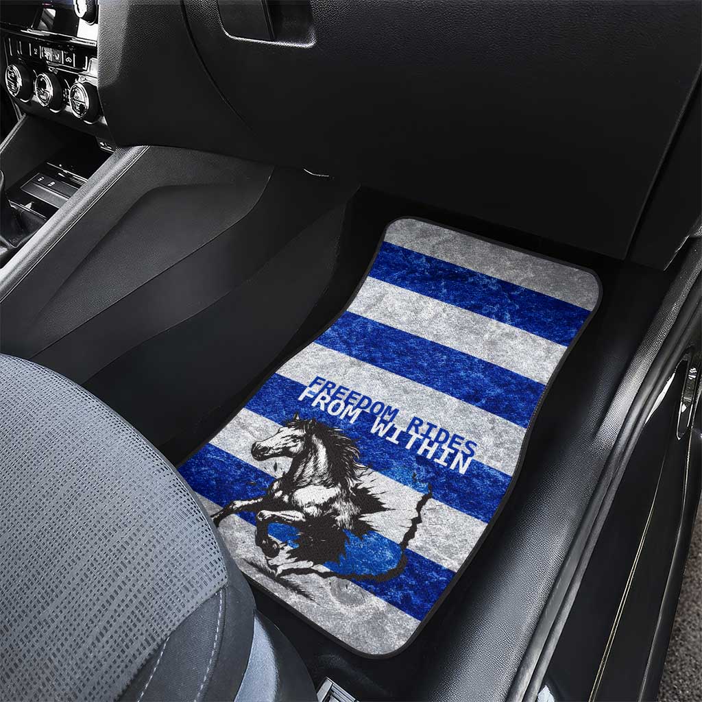Uruguay Car Mats with Wild Horse Illustration Blue Gray Striped - Wonder Print Shop