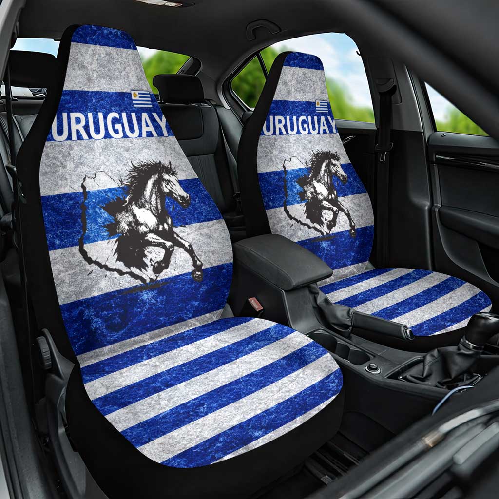 Uruguay Car Seat Cover with Wild Horse Illustration Blue Gray Striped - Wonder Print Shop