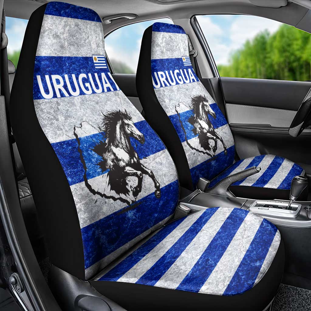 Uruguay Car Seat Cover with Wild Horse Illustration Blue Gray Striped - Wonder Print Shop