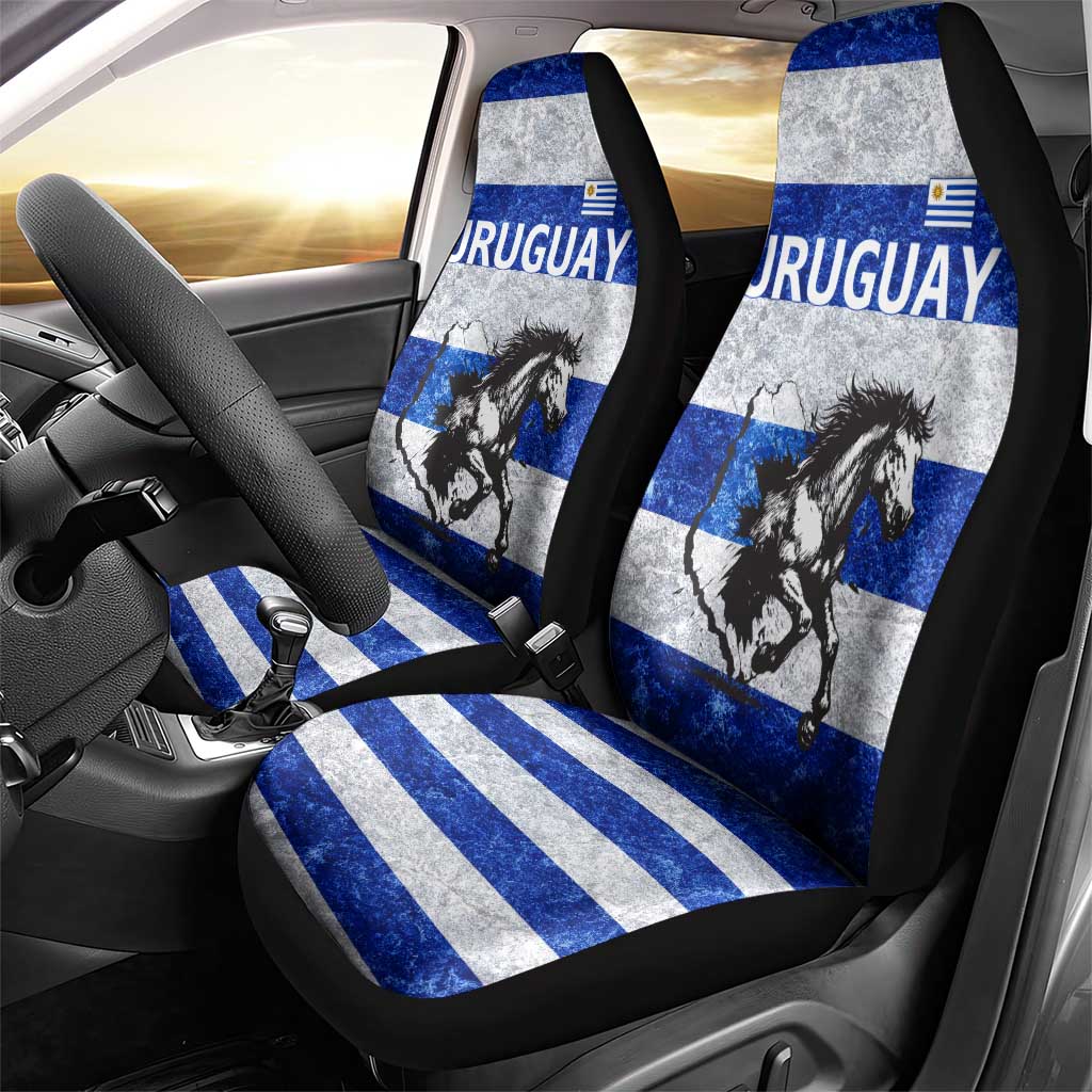 Uruguay Car Seat Cover with Wild Horse Illustration Blue Gray Striped - Wonder Print Shop