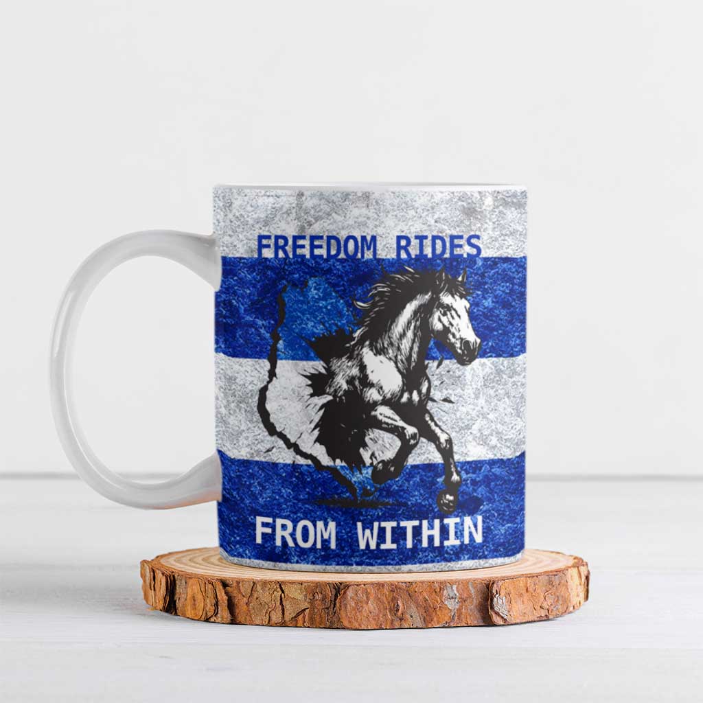 Uruguay Ceramic Mug with Wild Horse Illustration Blue Gray Striped - Wonder Print Shop