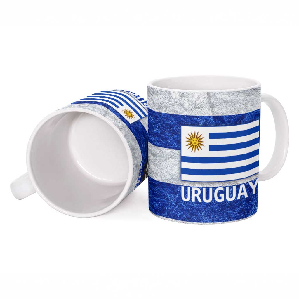 Uruguay Ceramic Mug with Wild Horse Illustration Blue Gray Striped - Wonder Print Shop