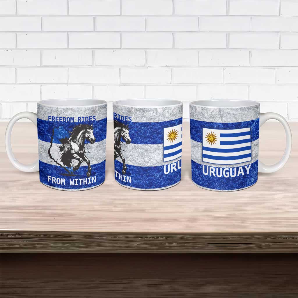 Uruguay Ceramic Mug with Wild Horse Illustration Blue Gray Striped - Wonder Print Shop