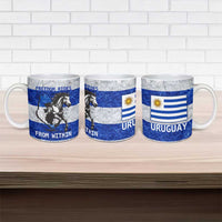 Uruguay Ceramic Mug with Wild Horse Illustration Blue Gray Striped - Wonder Print Shop