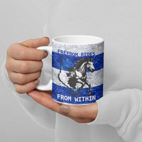 Uruguay Ceramic Mug with Wild Horse Illustration Blue Gray Striped - Wonder Print Shop
