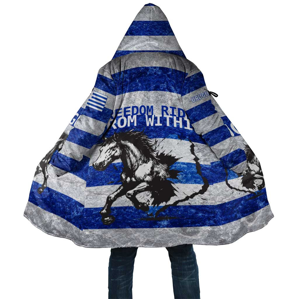 Uruguay Cloak with Wild Horse Illustration Blue Gray Striped - Wonder Print Shop