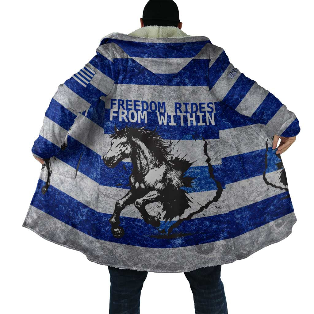 Uruguay Cloak with Wild Horse Illustration Blue Gray Striped - Wonder Print Shop
