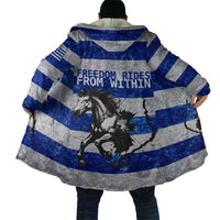 Uruguay Cloak with Wild Horse Illustration Blue Gray Striped - Wonder Print Shop