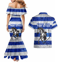 Uruguay Couples Matching Mermaid Dress and Hawaiian Shirt with Wild Horse Illustration Blue Gray Striped - Wonder Print Shop