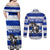 Uruguay Couples Matching Off Shoulder Maxi Dress and Long Sleeve Button Shirt with Wild Horse Illustration Blue Gray Striped - Wonder Print Shop