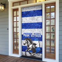 Uruguay Door Cover with Wild Horse Illustration Blue Gray Striped - Wonder Print Shop