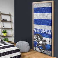 Uruguay Door Cover with Wild Horse Illustration Blue Gray Striped - Wonder Print Shop