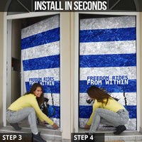 Uruguay Door Cover with Wild Horse Illustration Blue Gray Striped - Wonder Print Shop