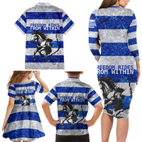 Uruguay Family Matching Long Sleeve Bodycon Dress and Hawaiian Shirt with Wild Horse Illustration Blue Gray Striped - Wonder Print Shop