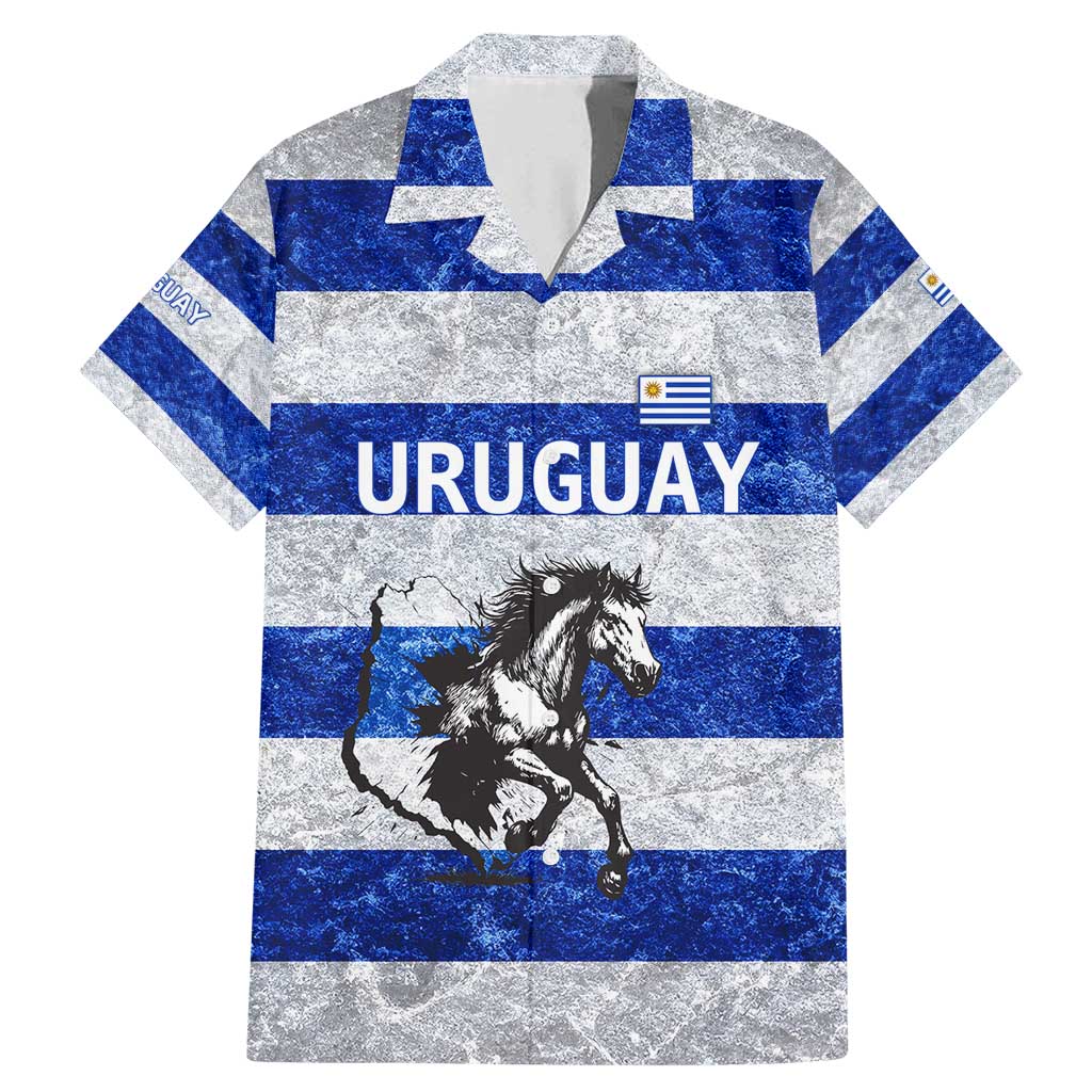 Uruguay Family Matching Mermaid Dress and Hawaiian Shirt with Wild Horse Illustration Blue Gray Striped - Wonder Print Shop