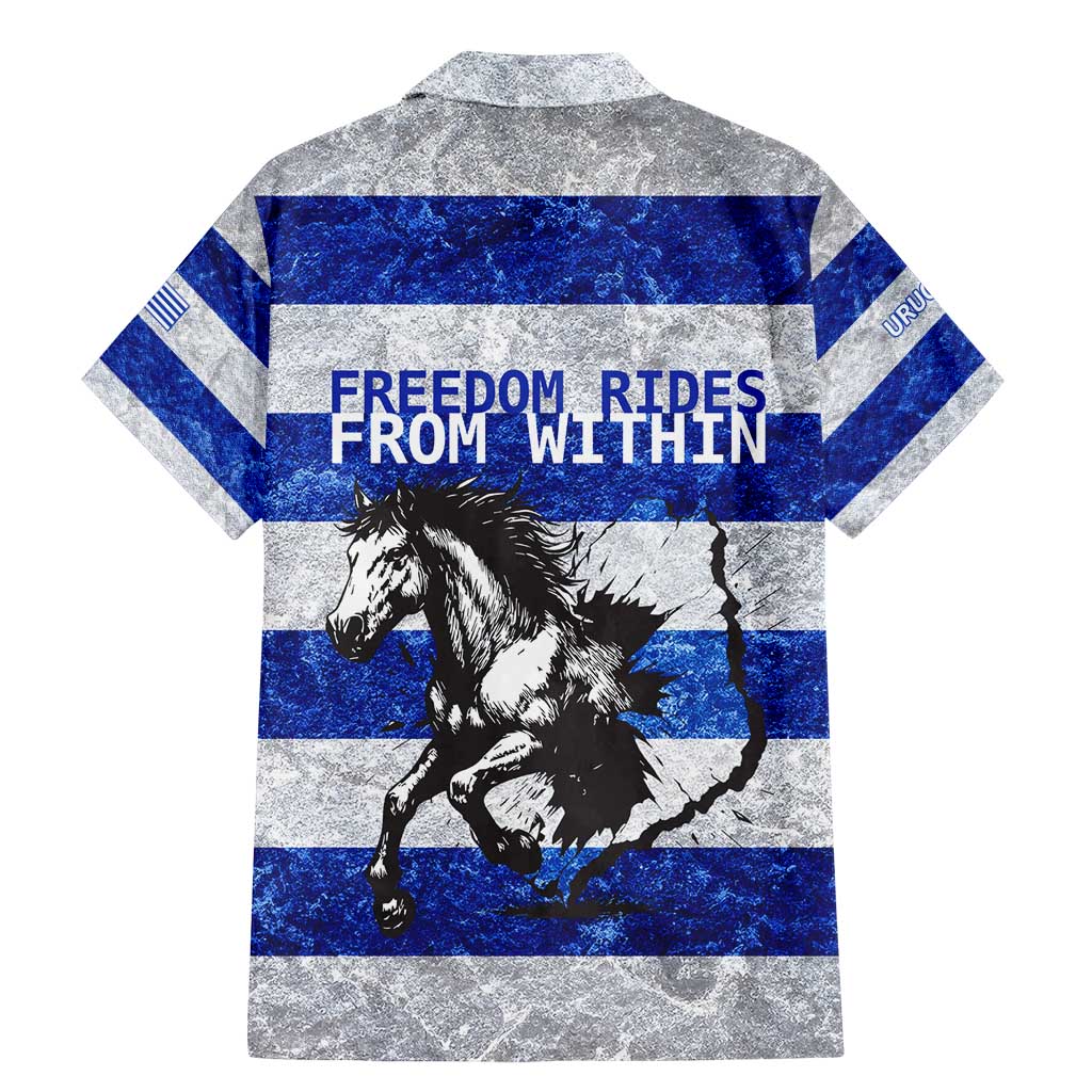 Uruguay Family Matching Mermaid Dress and Hawaiian Shirt with Wild Horse Illustration Blue Gray Striped - Wonder Print Shop