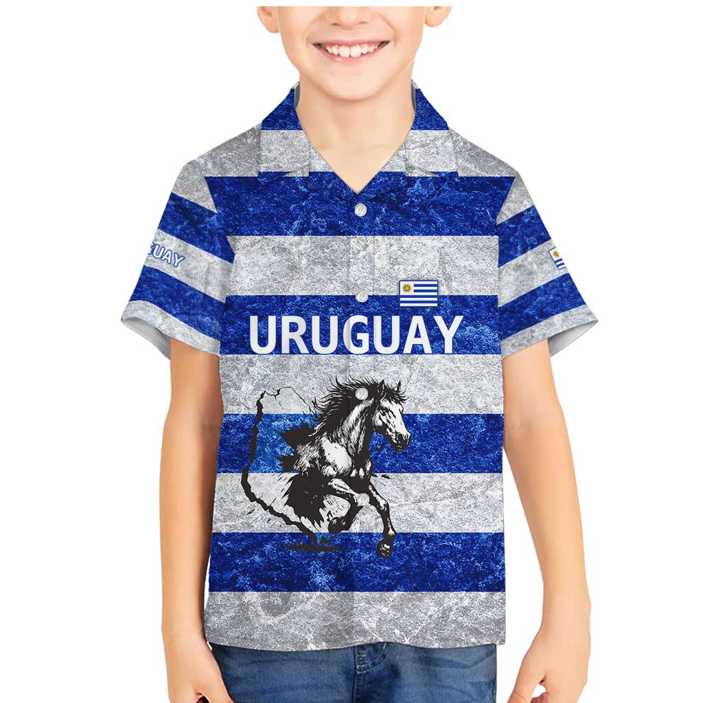 Uruguay Family Matching Mermaid Dress and Hawaiian Shirt with Wild Horse Illustration Blue Gray Striped - Wonder Print Shop