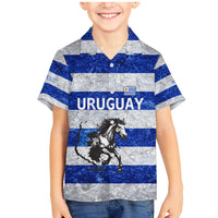 Uruguay Family Matching Mermaid Dress and Hawaiian Shirt with Wild Horse Illustration Blue Gray Striped - Wonder Print Shop