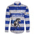 Uruguay Family Matching Off The Shoulder Long Sleeve Dress and Hawaiian Shirt with Wild Horse Illustration Blue Gray Striped - Wonder Print Shop