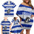 Uruguay Family Matching Off Shoulder Short Dress and Hawaiian Shirt with Wild Horse Illustration Blue Gray Striped - Wonder Print Shop