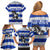 Uruguay Family Matching Off Shoulder Short Dress and Hawaiian Shirt with Wild Horse Illustration Blue Gray Striped - Wonder Print Shop