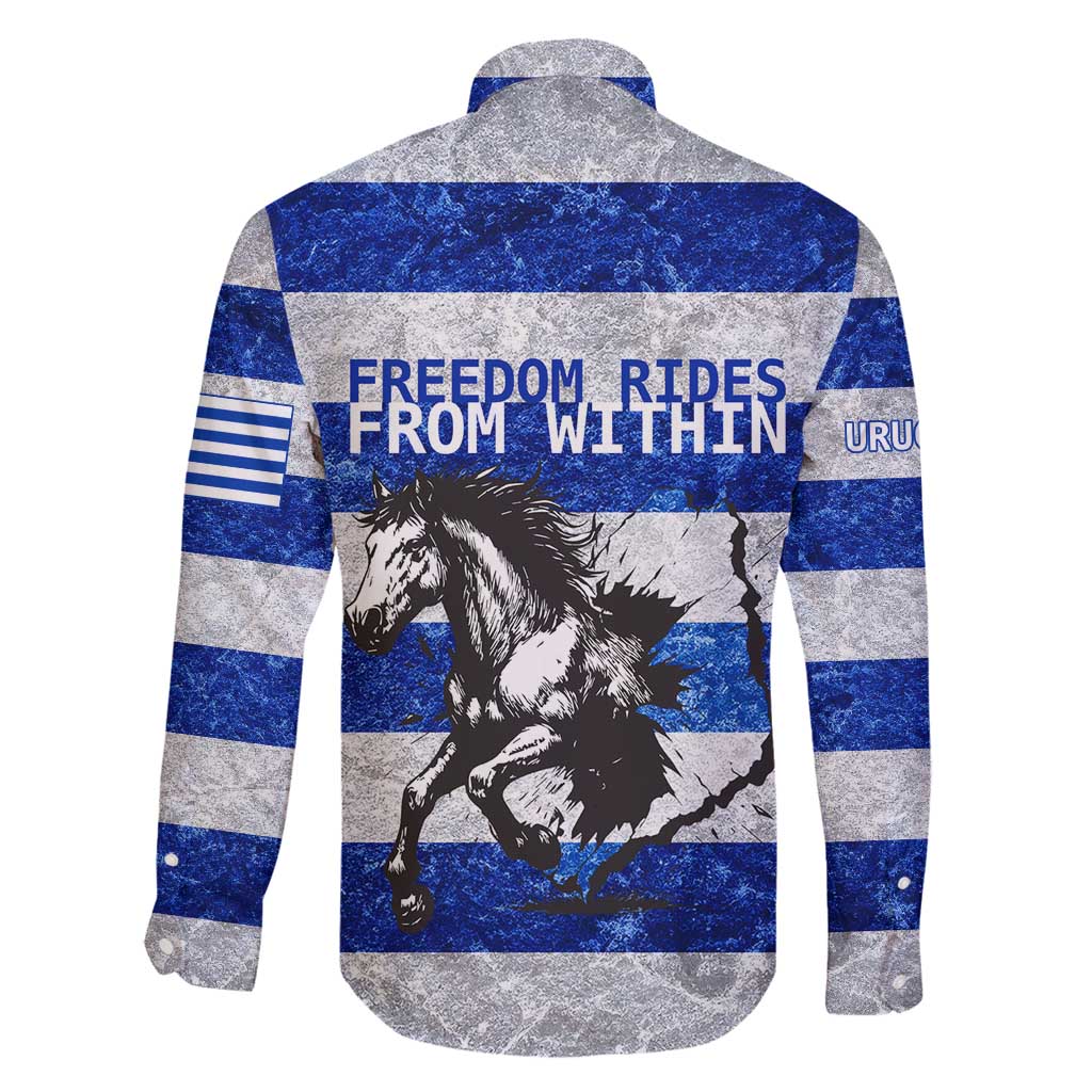 Uruguay Family Matching Tank Maxi Dress and Hawaiian Shirt with Wild Horse Illustration Blue Gray Striped - Wonder Print Shop