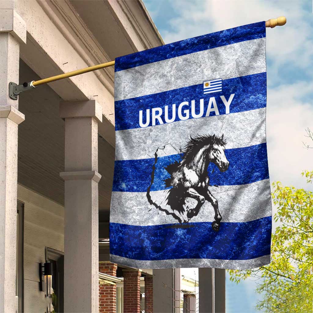 Uruguay Garden Flag with Wild Horse Illustration Blue Gray Striped - Wonder Print Shop