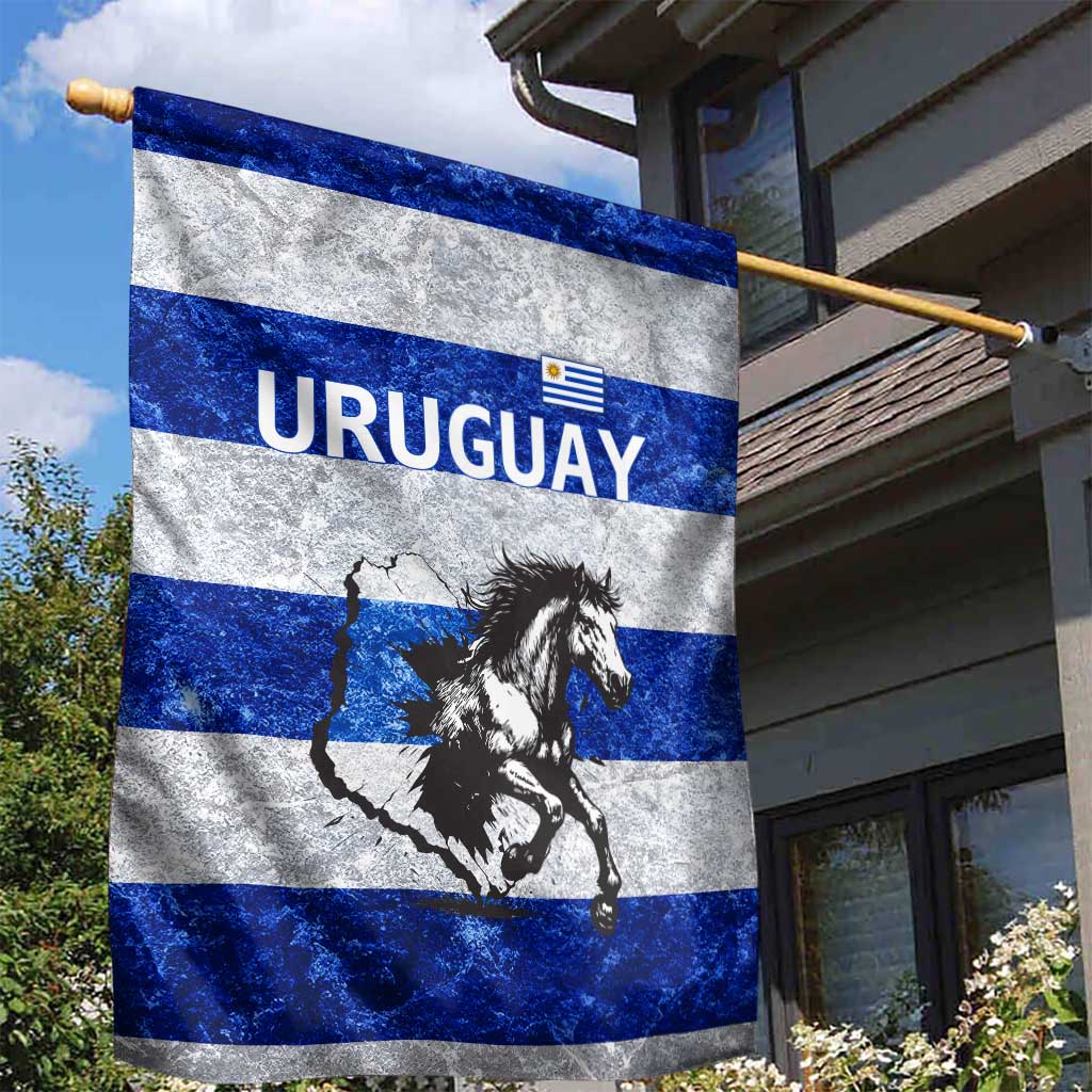 Uruguay Garden Flag with Wild Horse Illustration Blue Gray Striped - Wonder Print Shop