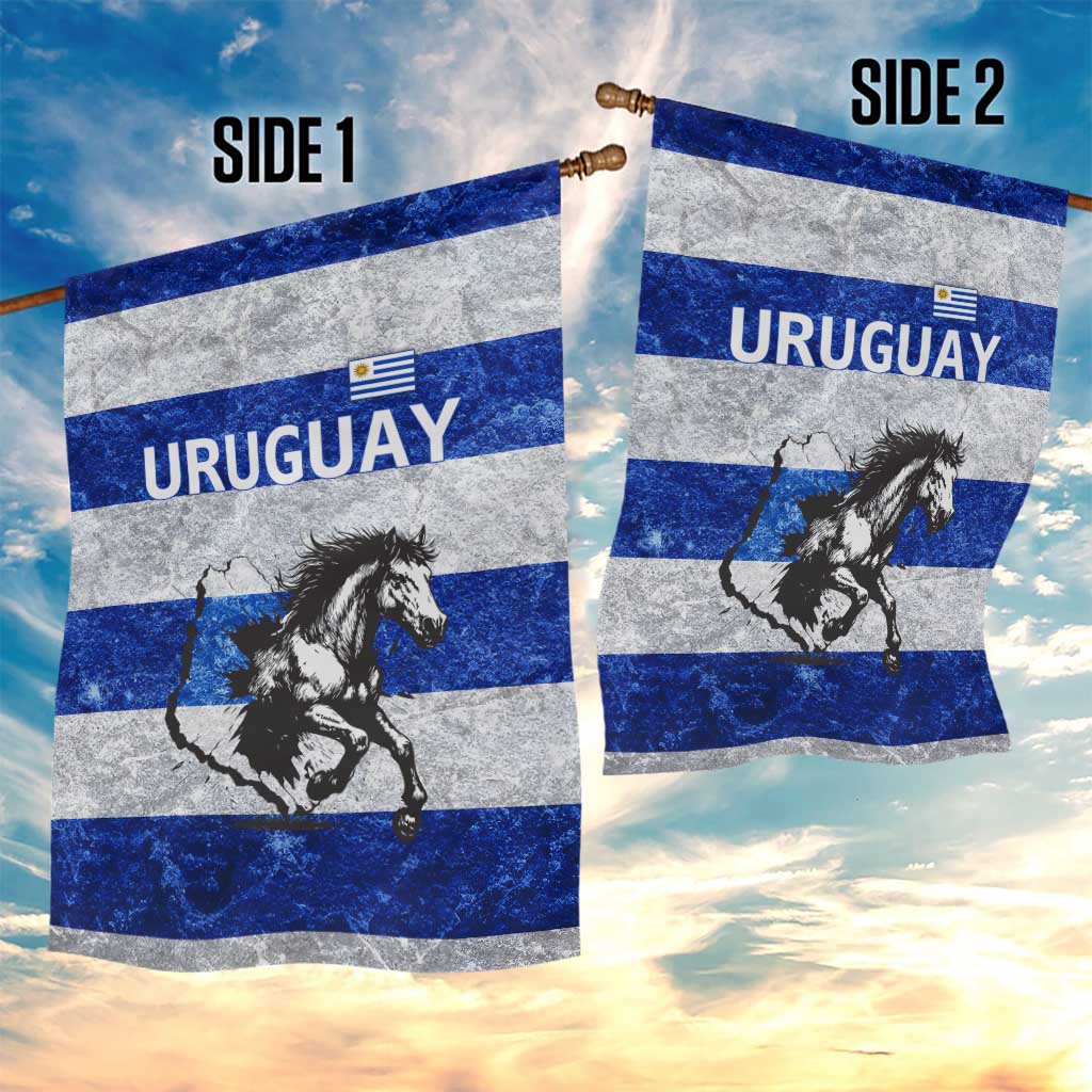 Uruguay Garden Flag with Wild Horse Illustration Blue Gray Striped - Wonder Print Shop