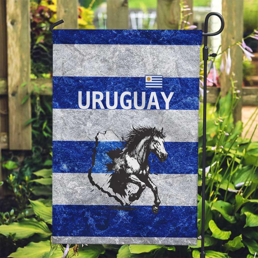 Uruguay Garden Flag with Wild Horse Illustration Blue Gray Striped - Wonder Print Shop