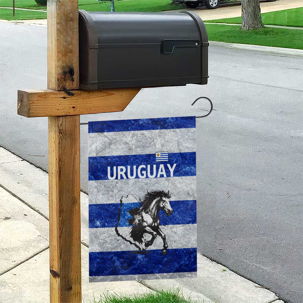 Uruguay Garden Flag with Wild Horse Illustration Blue Gray Striped - Wonder Print Shop