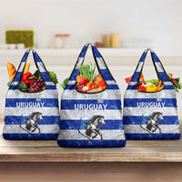 Uruguay Grocery Bag with Wild Horse Illustration Blue Gray Striped - Wonder Print Shop