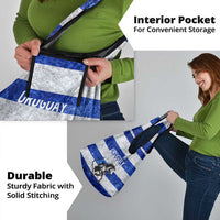 Uruguay Grocery Bag with Wild Horse Illustration Blue Gray Striped - Wonder Print Shop