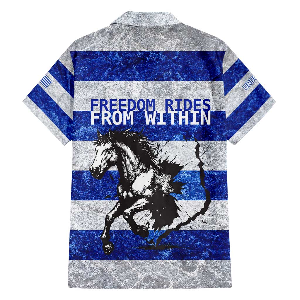 Uruguay Hawaiian Shirt with Wild Horse Illustration Blue Gray Striped - Wonder Print Shop