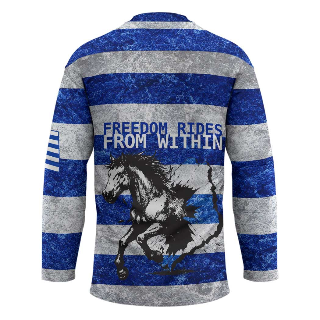 Uruguay Hockey Jersey with Wild Horse Illustration Blue Gray Striped - Wonder Print Shop