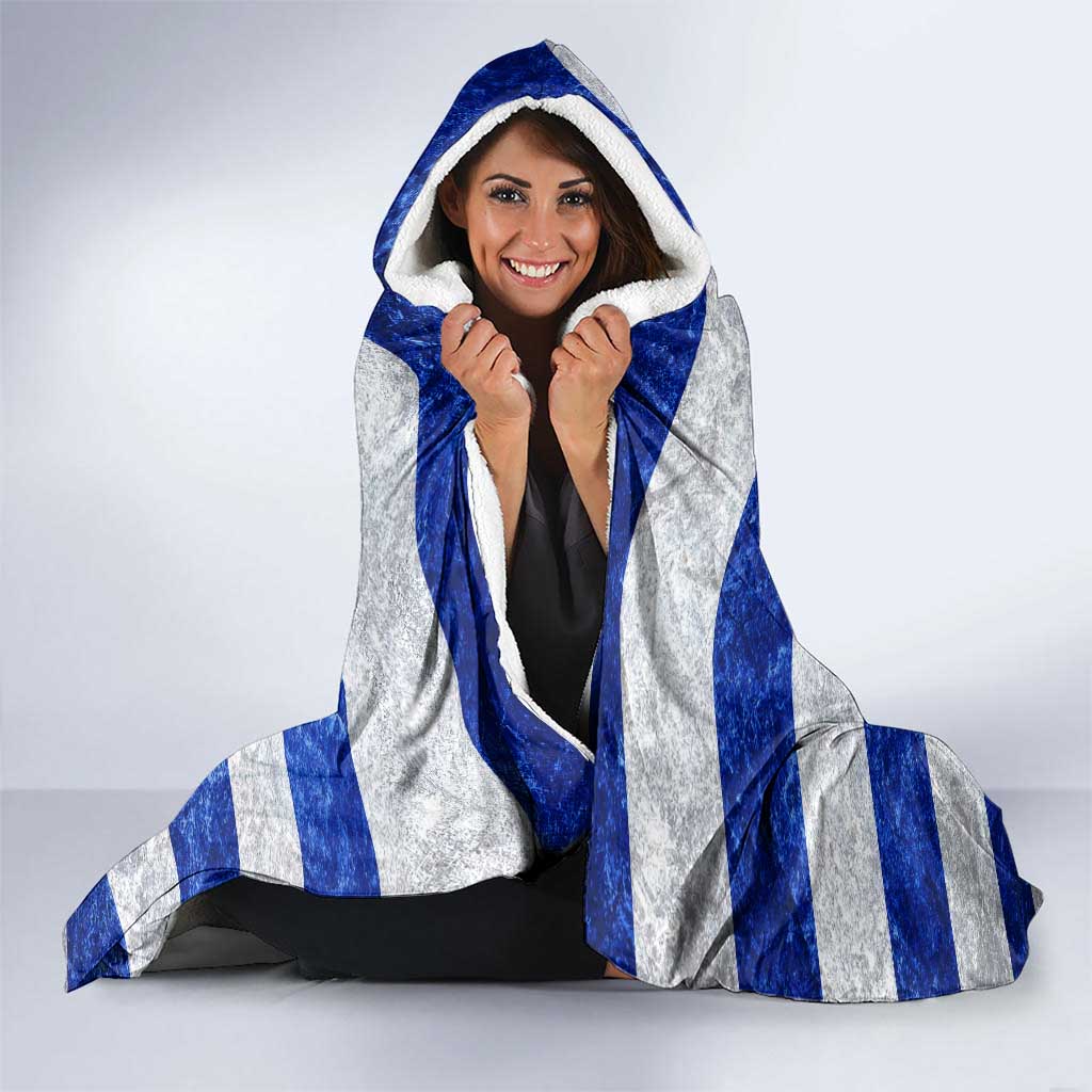 Uruguay Hooded Blanket with Wild Horse Illustration Blue Gray Striped - Wonder Print Shop