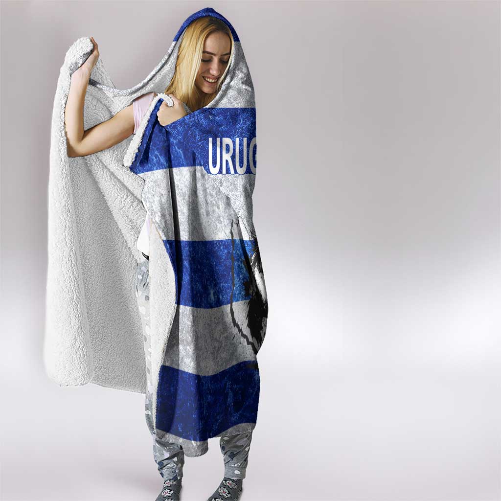 Uruguay Hooded Blanket with Wild Horse Illustration Blue Gray Striped - Wonder Print Shop