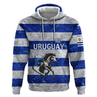 Uruguay Hoodie with Wild Horse Illustration Blue Gray Striped - Wonder Print Shop