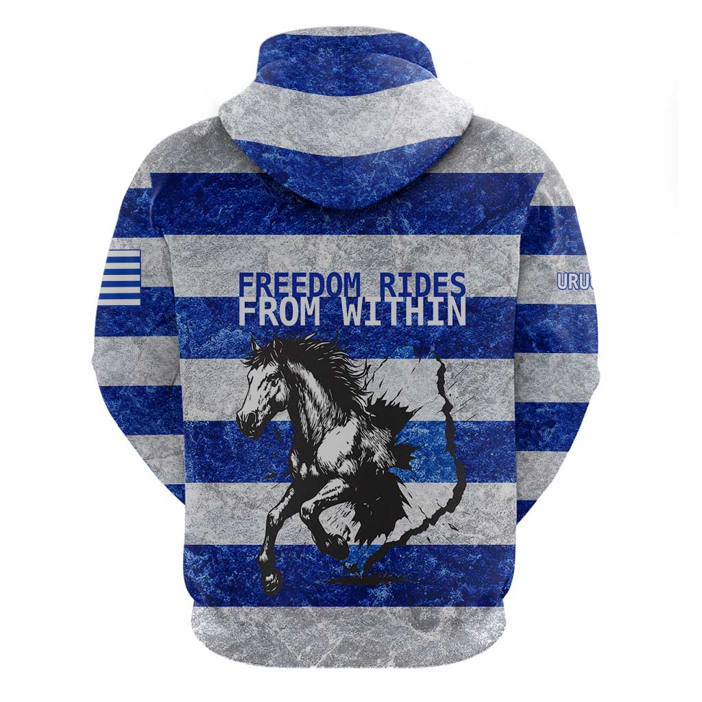 Uruguay Hoodie with Wild Horse Illustration Blue Gray Striped - Wonder Print Shop