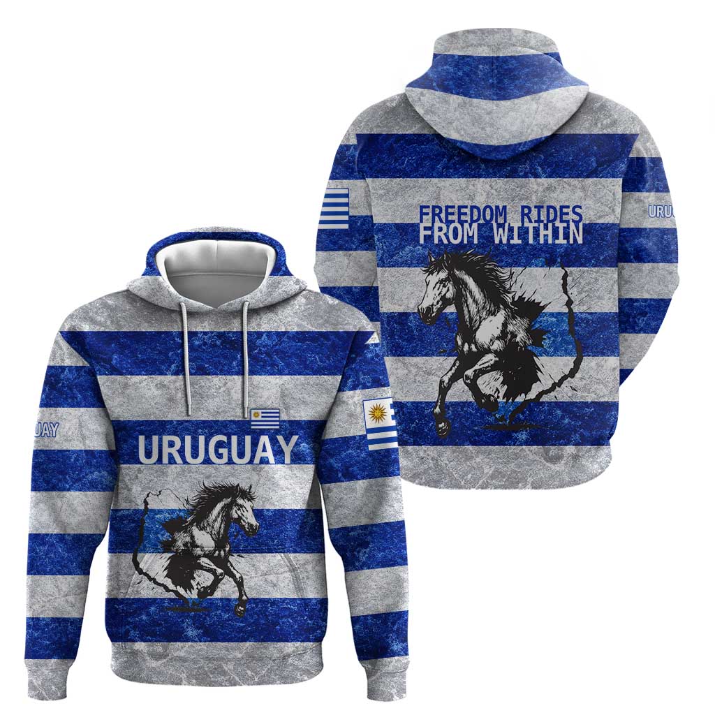 Uruguay Hoodie with Wild Horse Illustration Blue Gray Striped - Wonder Print Shop