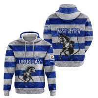 Uruguay Hoodie with Wild Horse Illustration Blue Gray Striped - Wonder Print Shop