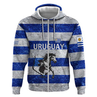 Uruguay Hoodie with Wild Horse Illustration Blue Gray Striped - Wonder Print Shop