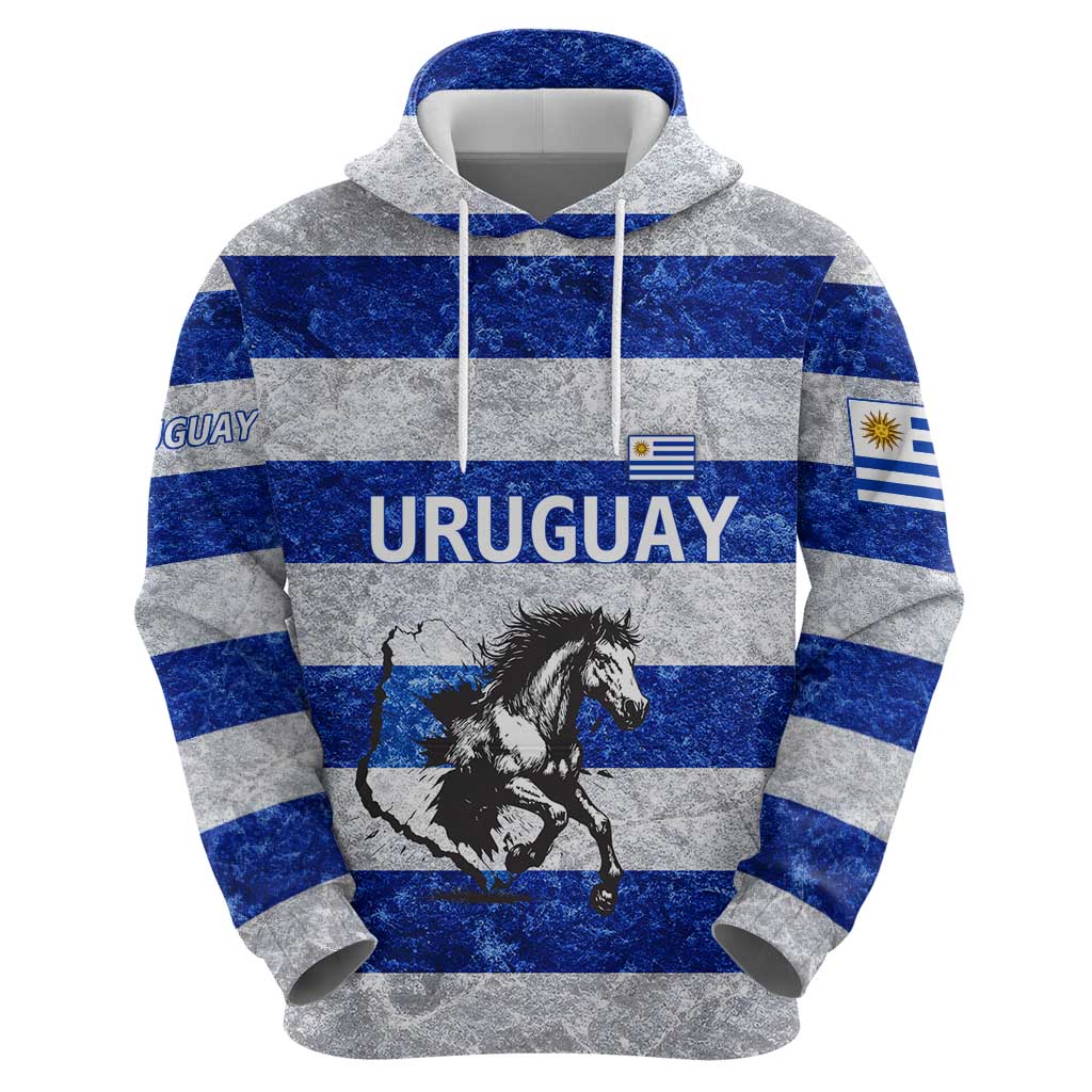Uruguay Hoodie with Wild Horse Illustration Blue Gray Striped - Wonder Print Shop